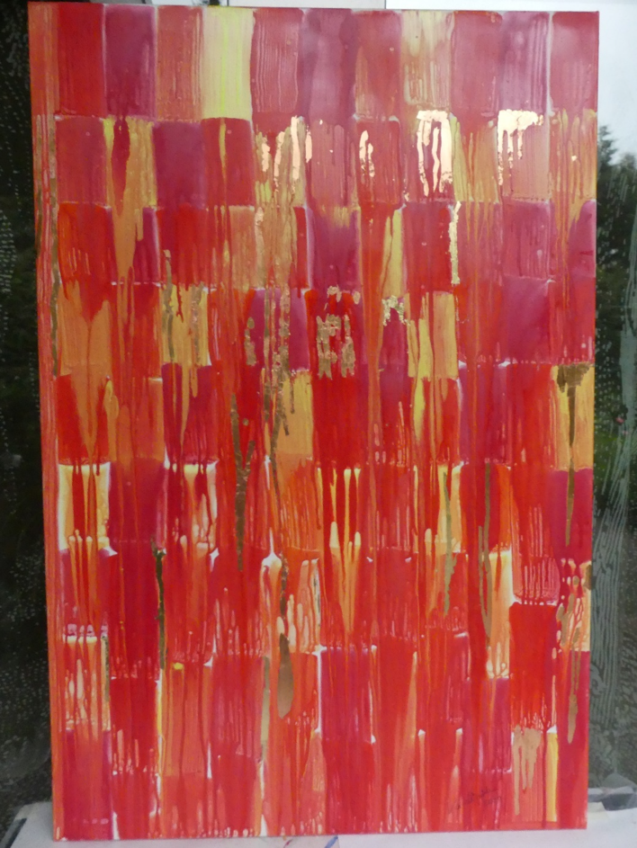 Rote Rechtecke mit Blattgold
